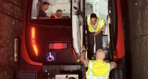 La testera del tren durant un moment del simulacre