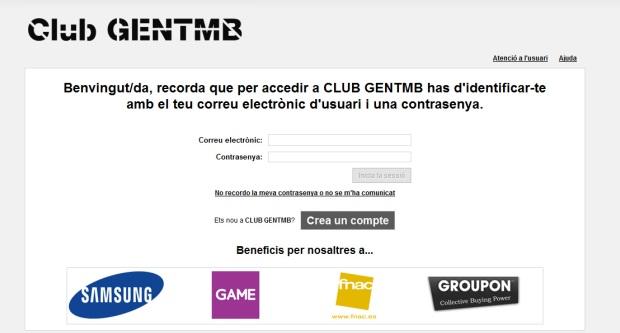 Pantalla d'accés al club GenTMB / GenTMB