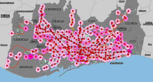 Densitat d'equipaments per àrea de les estacions del sistema ferroviari previst per després del 2020 / Enrique Viana Suberviola