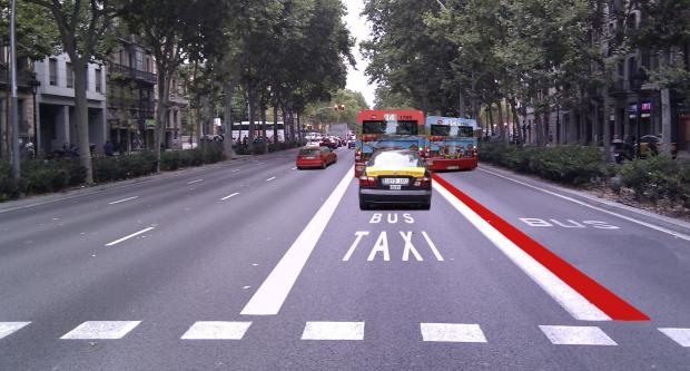 Simulació del doble carril bus del tram central de la Gran Via / Ajuntament de Barcelona