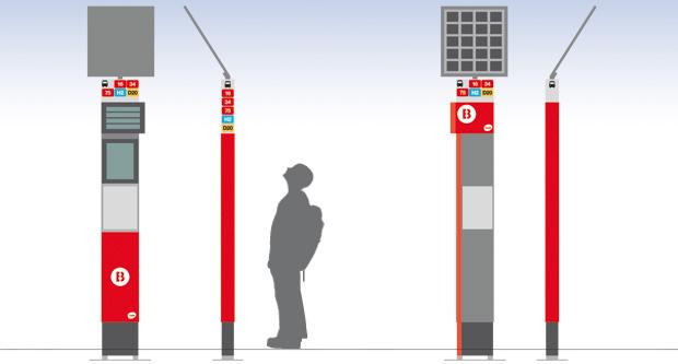 Aspecte que tindran els nous pals solars d’informació de la nova xarxa de bus.