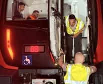 La testera del tren durant un moment del simulacre